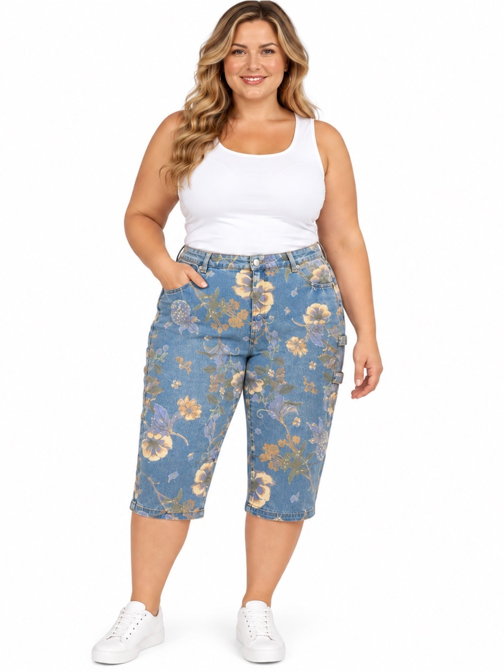 Flamingals Floral Denim Capri Jeans Women’s 4XL Stretch NWOT